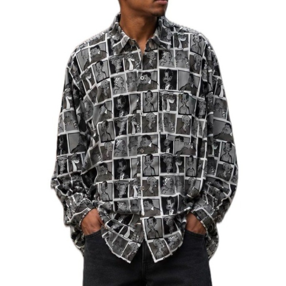 VTG Y2K Platinum FUBU Fat Albert Comic Print Button Down Shirt. Men's Size XL.